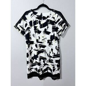 Metaphor Shift Dress Abstract Mesh Black White Yellow Medium